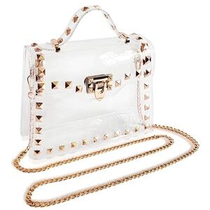 Clear Studded Handbag with Gold Accents